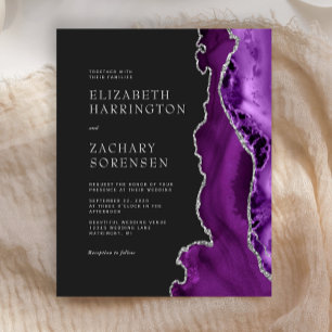 Budget Purple Agate Silver Wedding Invitation