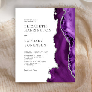 Budget Purple Agate Silver Wedding Invitation