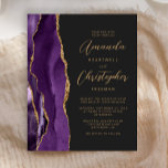Budget Purple Agate Slate Wedding Invitation<br><div class="desc">The left-hand edge of this elegant modern wedding invitation features a purple watercolor agate border trimmed with faux gold glitter. The customisable text combines gold-coloured script and sans serif fonts on a slate black background. The reverse side features a matching purple and gold agate design. NOTE: Envelopes are not automatically...</div>
