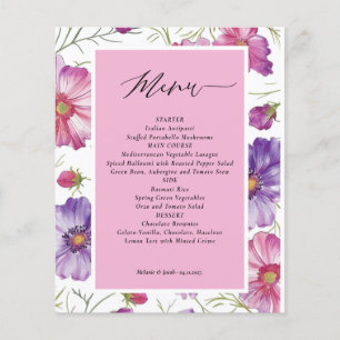 Budget Purple and Pink Floral Wedding Menu Card