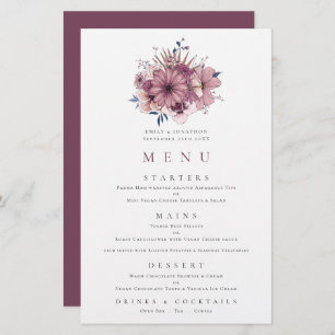 Budget Purple Berry Pink Florals Wedding Menu