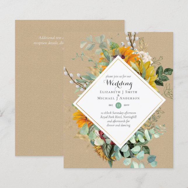 BUDGET Purple Blue Floral Wedding Invitations (Front/Back)