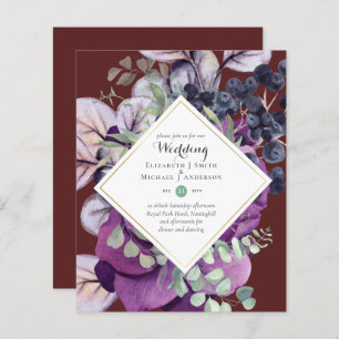 BUDGET Purple Blue Floral Wedding Invitations