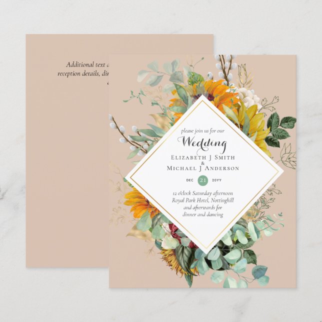 BUDGET Purple Blue Floral Wedding Invitations (Front/Back)