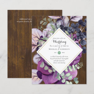 BUDGET Purple Blue Floral Wedding Invitations