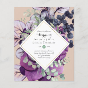 BUDGET Purple Blue Floral Wedding Invitations Flyer