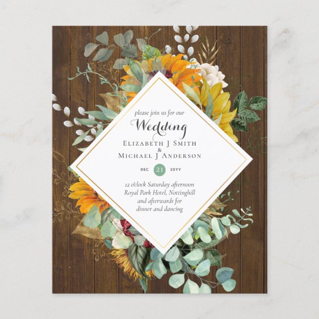 BUDGET Purple Blue Floral Wedding Invitations Flyer (Front)