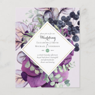 BUDGET Purple Blue Floral Wedding Invitations Flyer