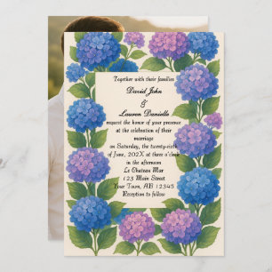 Budget Purple/Blue Hydrangea Photo Wedding Invite