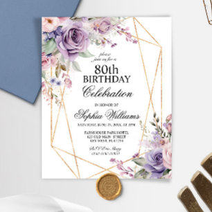 Budget Purple & Blush Any Age Birthday Invitation