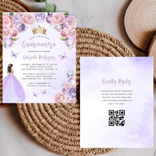 Budget Purple Blush Floral QR Code Quinceañera