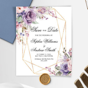 BUDGET Purple & Blush Floral Save The Date Card