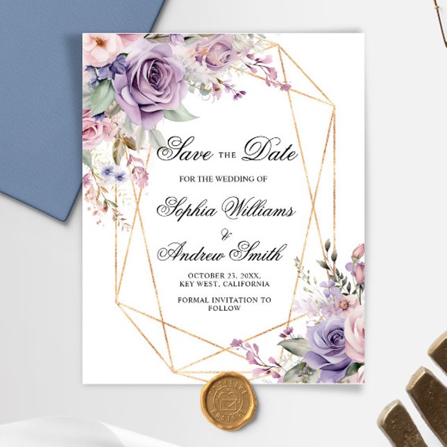 BUDGET Purple & Blush Floral Save The Date Card (Creator Uploaded)