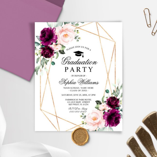 Budget Purple & Blush Graduation Party Invitation (Creator Uploaded)