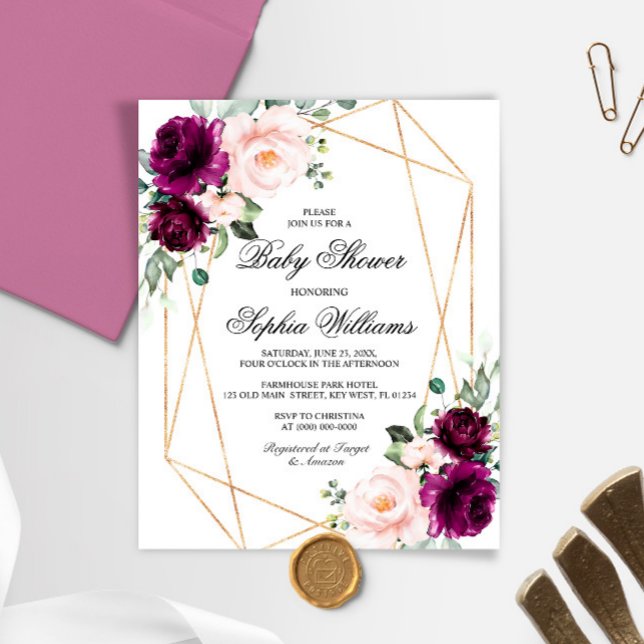 Budget Purple & Blush Pink Baby Shower Invitation (Creator Uploaded)