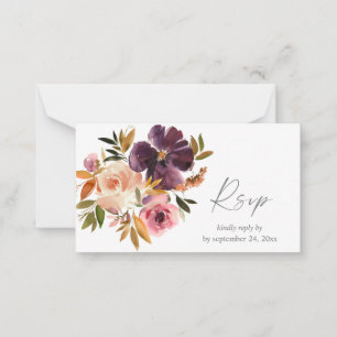 Budget Purple & Blush Pink Floral 2SM Meal RSVP Card