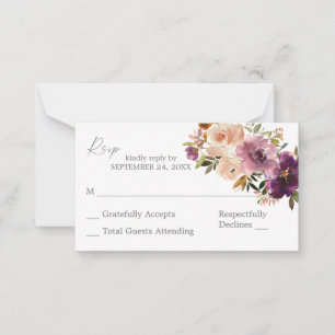 Budget Purple & Blush Pink Floral 2SM No Meal RSVP Card