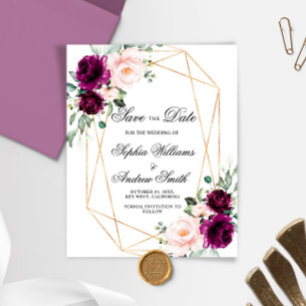 BUDGET Purple & Blush Rose Save The Date Card