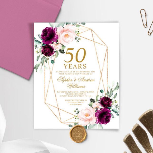 Budget Purple & Blush Wedding Anniversary Invite (Creator Uploaded)