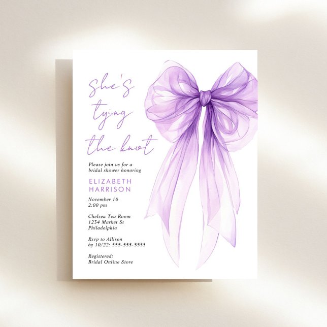 Budget Purple Bow Watercolor Bridal Shower Invite (Creator Uploaded)