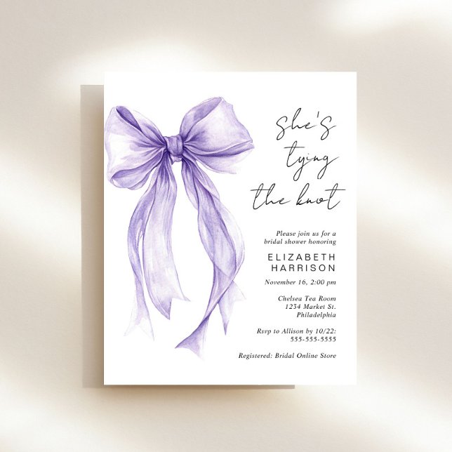 Budget Purple Bow Watercolor Bridal Shower Invite (Creator Uploaded)