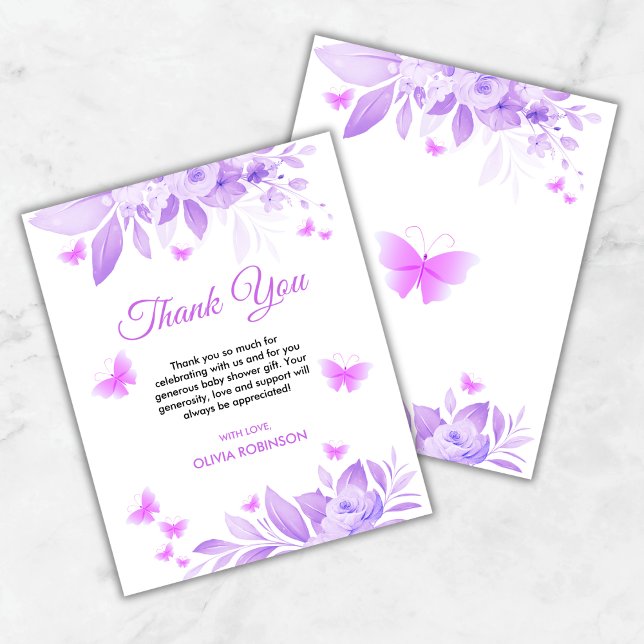 Budget Purple Butterfly Baby Shower Thank You Card (Budget Purple Butterfly Baby Shower Thank You Card )