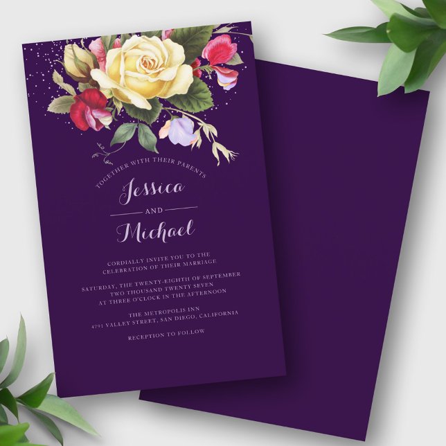 Budget Purple Elegant Floral Wedding Invitation (Creator Uploaded)