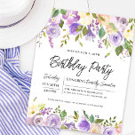 Budget Purple Floral 40th Birthday Invitation<br><div class="desc">Honour a special woman with this elegant and feminine birthday party invitation. The birthday celebration details are surrounded top and bottom purple floral borders. The floral elements are nestled in deep green leaves. While it is a traditional design, the open and airy botanical foliage and text give it a contemporary...</div>