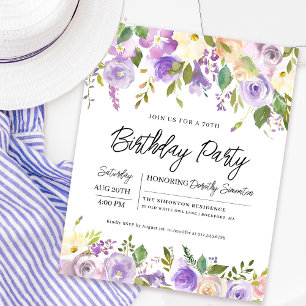 Budget Purple Floral 70th Birthday Invitation
