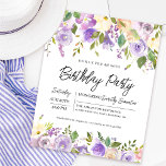 Budget Purple Floral 80th Birthday Invitation<br><div class="desc">Honour a special woman with this elegant and feminine birthday party invitation. The birthday celebration details are surrounded top and bottom purple floral borders. The floral elements are nestled in deep green leaves. While it is a traditional design, the open and airy botanical foliage and text give it a contemporary...</div>