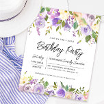 Budget Purple Floral 90th Birthday Invitation<br><div class="desc">Honour a special woman with this elegant and feminine birthday party invitation. The birthday celebration details are surrounded top and bottom purple floral borders. The floral elements are nestled in deep green leaves. While it is a traditional design, the open and airy botanical foliage and text give it a contemporary...</div>