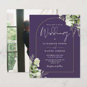 Budget Purple Floral Arch Photo Wedding Invite