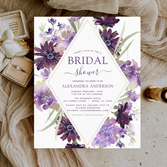 Budget Purple Floral Bridal Shower Invitation (Creator Uploaded)