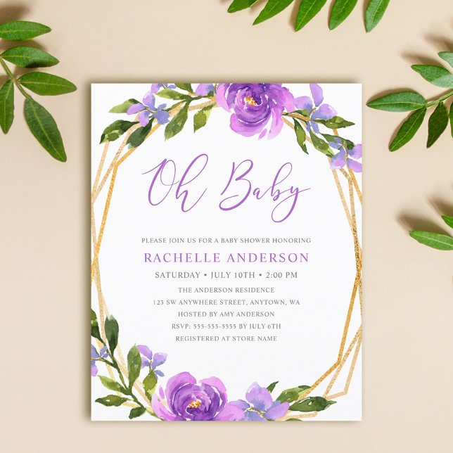 Budget Purple Floral Geometric Girl Baby Shower (Creator Uploaded)