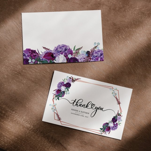 Budget Purple Floral Geometric Gold Frame Thank You Card (Creator Uploaded)
