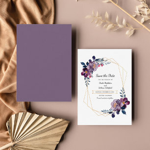 Budget Purple Floral Geometric Save the Date Card