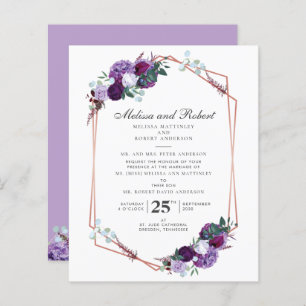 Budget Purple Floral Geometric Wedding Invitation