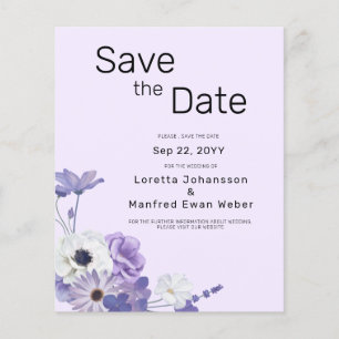 Budget Purple Floral Save the date Card Invitation