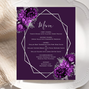 Budget Purple Floral Silver Geometric Wedding Menu