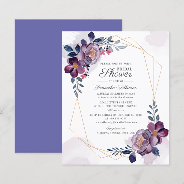 Budget Purple Floral Watercolor Bridal Shower (Front/Back)