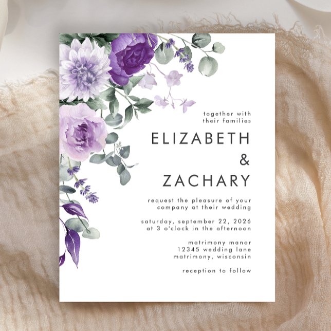 Budget Purple Floral Watercolor Wedding Invitation (Creator Uploaded)