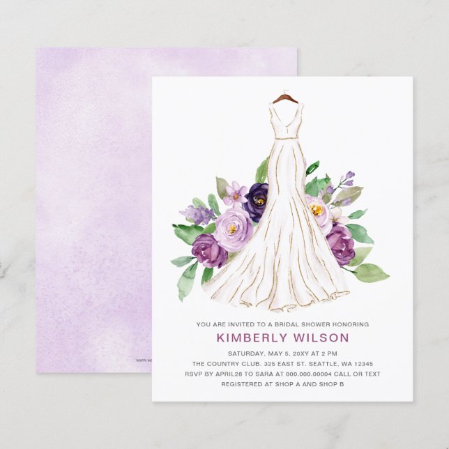 Budget Purple Floral Wedding Dress Bridal Shower (Front/Back)