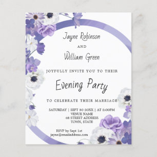 Budget Purple Floral Wedding Evening Party Invite