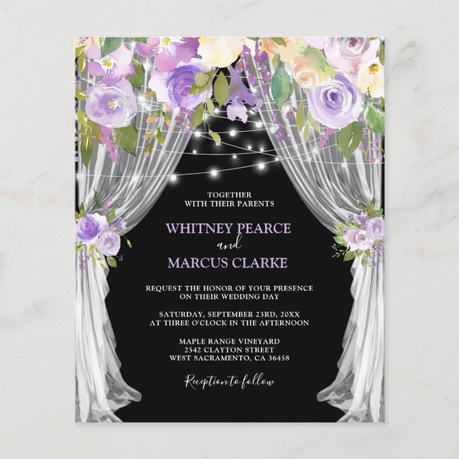 Budget Purple Floral Wedding Invitation (Front)