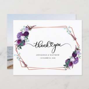 Budget Purple Floral Wedding Photo Thank You