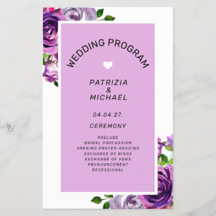 Budget Purple Floral Wedding  Program Flyer