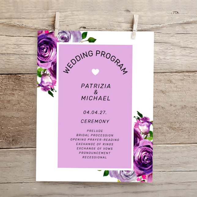 Budget Purple Floral Wedding  Program Flyer (Creator Uploaded)