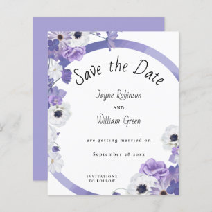 Budget Purple Floral Wedding Save the Date Card
