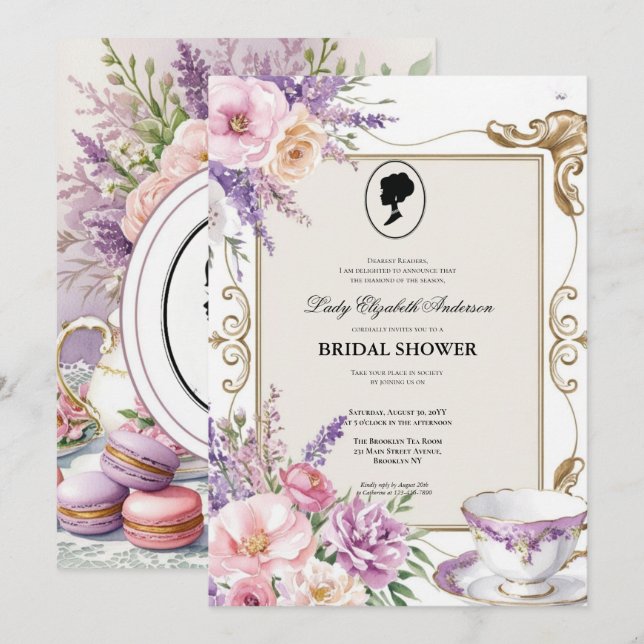 Budget Purple Florals Bridgerton Bridal Shower Invitation (Front/Back)