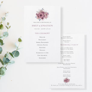 Budget Purple Florals Foliage Wedding Program